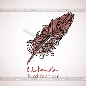 Watercolor design element feather - vector image