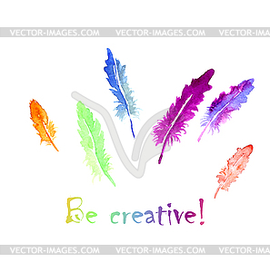 Feather painted live watercolor paint - vector clipart