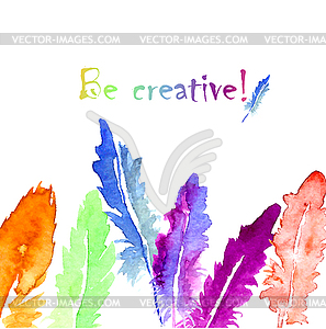 Feather painted live watercolor paint - vector clip art