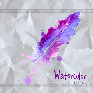 Feather painted live watercolor paint - vector image