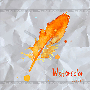 Feather painted live watercolor paint - stock vector clipart