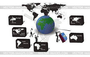 Icons for travel continents - vector clip art