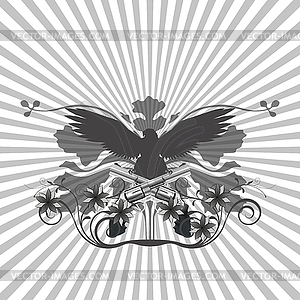 Background pattern and an eagle with guns - vector clip art