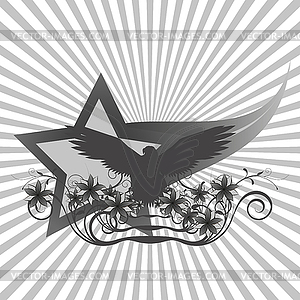 Eagle background with flowers on background of stars - royalty-free vector clipart