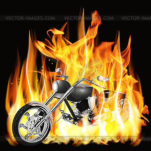 Chopper with flames - vector image