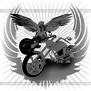 Rock n roll background and chopper - vector image