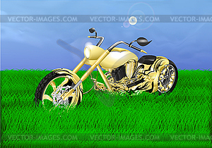 Gold chopper on green meadow - vector clip art