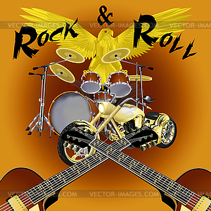 Rock and roll drum kit with bike - vector image