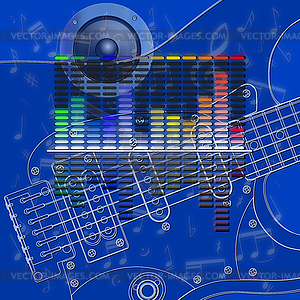 Musical design equalizer and guitar - vector image