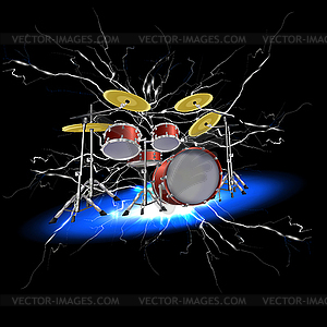 Drum set with lightnings - vector clip art