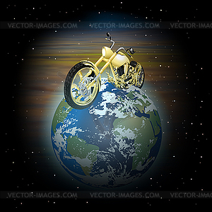 Motorcycle on planet earth - vector image