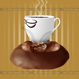 Чашка кофе на кофе в зернах - изображение в векторном виде