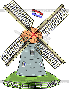 Голландская мельница - иллюстрация в векторе
