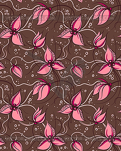 Seamless pattern pink orchid flowers - vector clip art