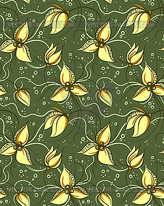 Seamless Pattern with Stylized Orchids Flowers - vector image