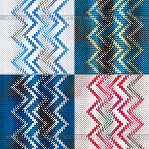 Set of Seamless Knitted Pattern. Knit Texture, - vector image