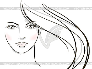 Молодая женщина лицо с длинными светлыми волосами - векторная графика