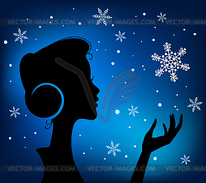 Christmas Eve background. Profile Silhouette of - vector clipart