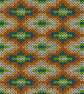 Style Seamless Knitted Pattern. Blue Green Orange - vector image