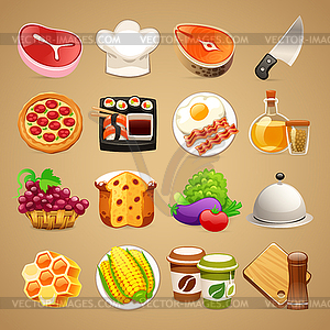 Food and Kitchen Accessories Icons Set1. - vector image