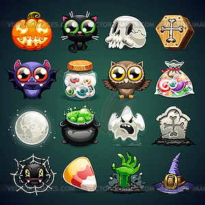 Halloween Cartoon Icons Set - vector clip art
