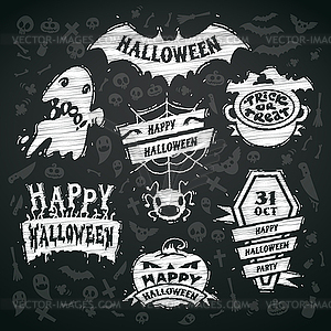 Chalk Halloween Labels on Blackboard Background - vector clip art