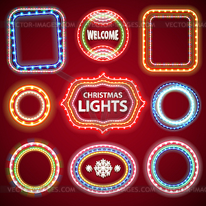 Christmas Neon Lights Frames with Copy Space Set - vector clipart