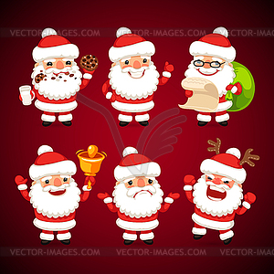 Set of Cartoon Santa Claus in Various Poses - vector EPS clipart