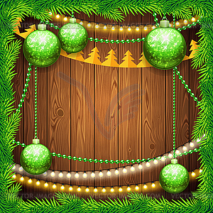 Рождество фон с зелеными шариками - векторный рисунок