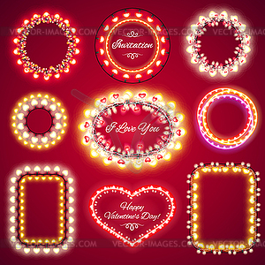 Valentines Lights Frames with Copy Space Set - vector clipart