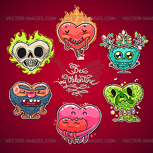 Cartoon Valentine Hearts Set - vector clip art