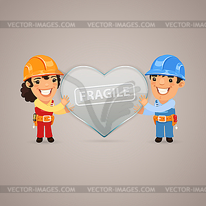 Valentines Day Poster with Couple Workers - vector image