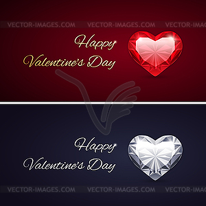 Happy Valentines Day Cards with Gems - vector image