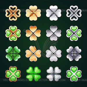 Golden and Silver Four-leaf Clovers - vector image