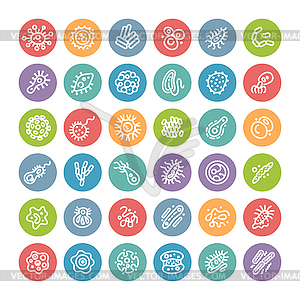 Set of Flat Round Icons with Bacteria and Germs - vector clipart / vector image