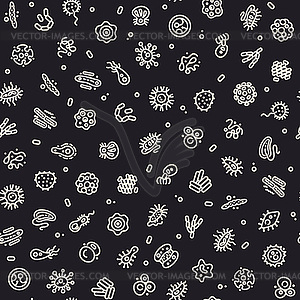 Dark Seamless Pattern with Bacteria and Germs - vector clipart