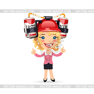 Office Girl with Red Beer Helmet on Her Head - royalty-free vector image