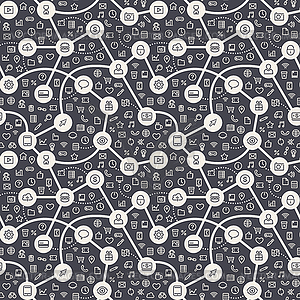 Contrasty Dark Seamless Pattern with Web Icons - vector image