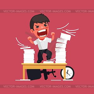 Hysterical Angry Manager Working at Office - vector image