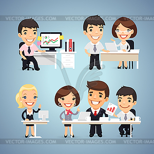 Managers Cartoon Characters at Table Set - vector clip art