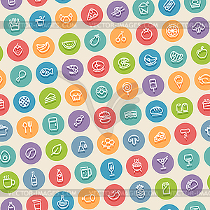 Цвет Наклонная Бесшовные шаблон с Продовольственная Иконки - изображение в векторном формате