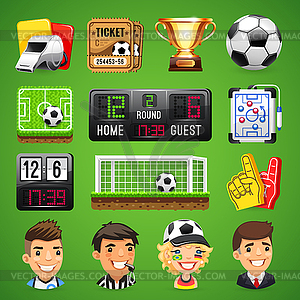 Realistic Icons Set on Theme of Soccer - color vector clipart