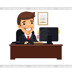 Boss Sitting at His Desk - vector image