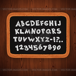 Chalked Letters and Numbers on Blackboard - color vector clipart