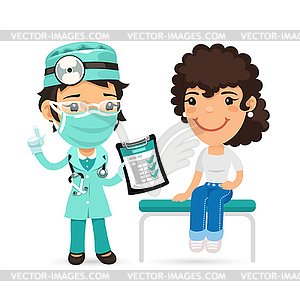 Woman is Sitting on an Examination Table and - vector clipart