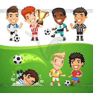 Cartoon Soccer Players and Referee - vector image