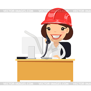 Female Construction Support Character at her Desk - vector image