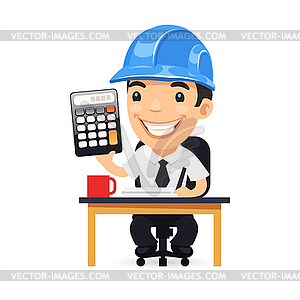 Engineer Cartoon Character with Calculator - stock vector clipart