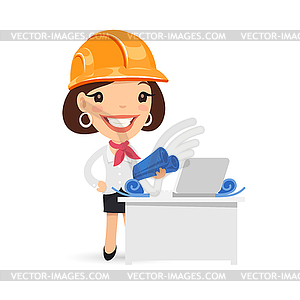 Female Architect with Blueprints - vector image