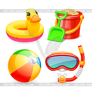 Colorful Beach Toys Icons Set - royalty-free vector image